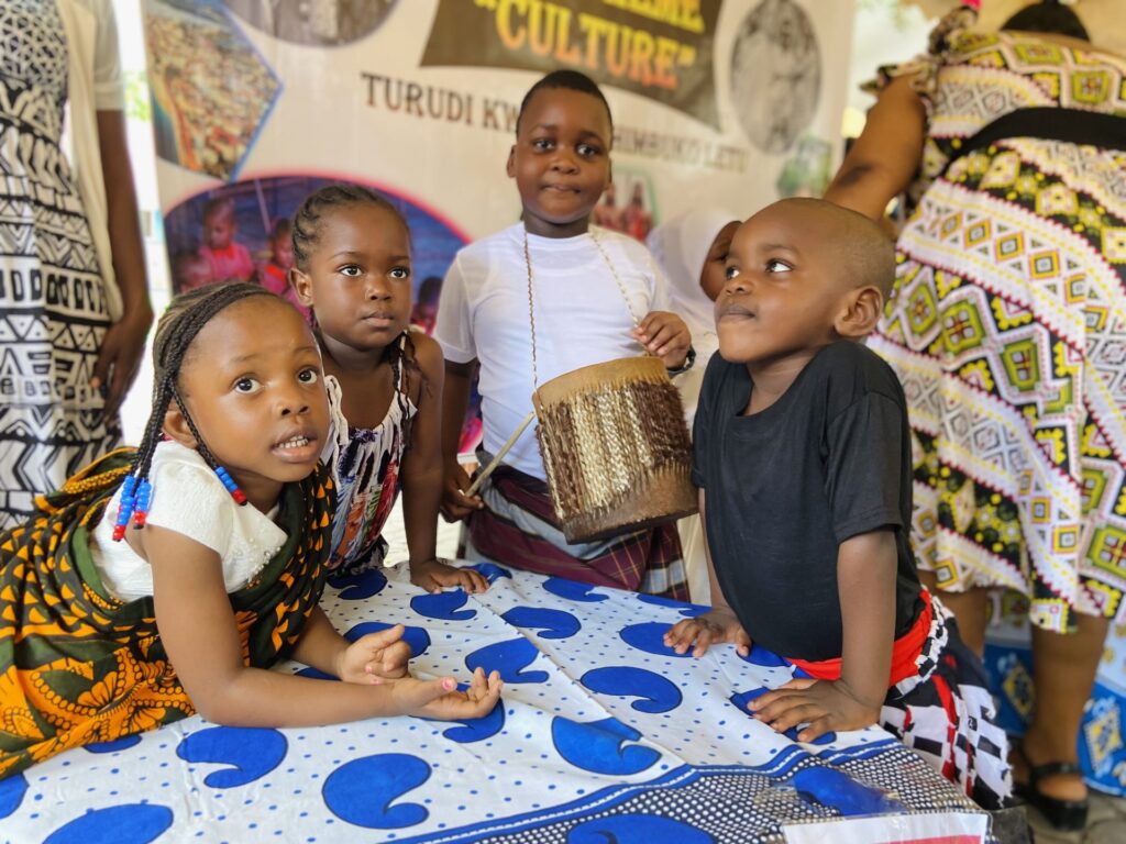 A traditional drum takes pride of place at the culture table.