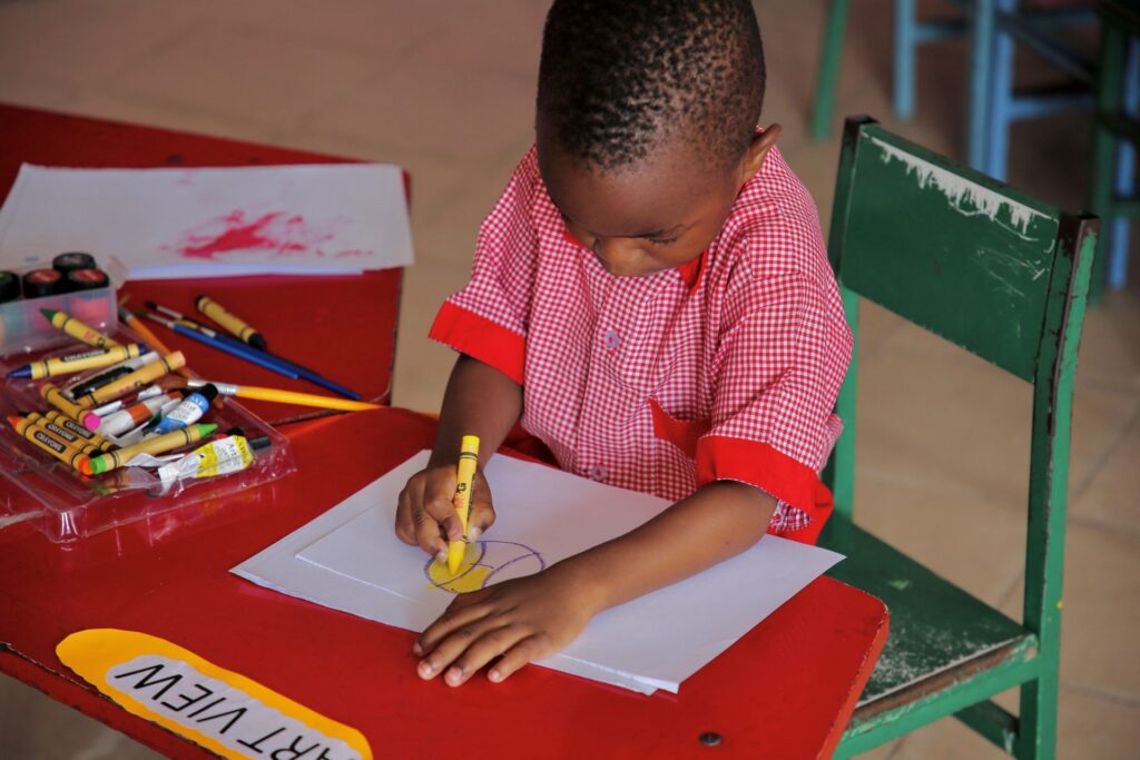 Crayons out at the art table