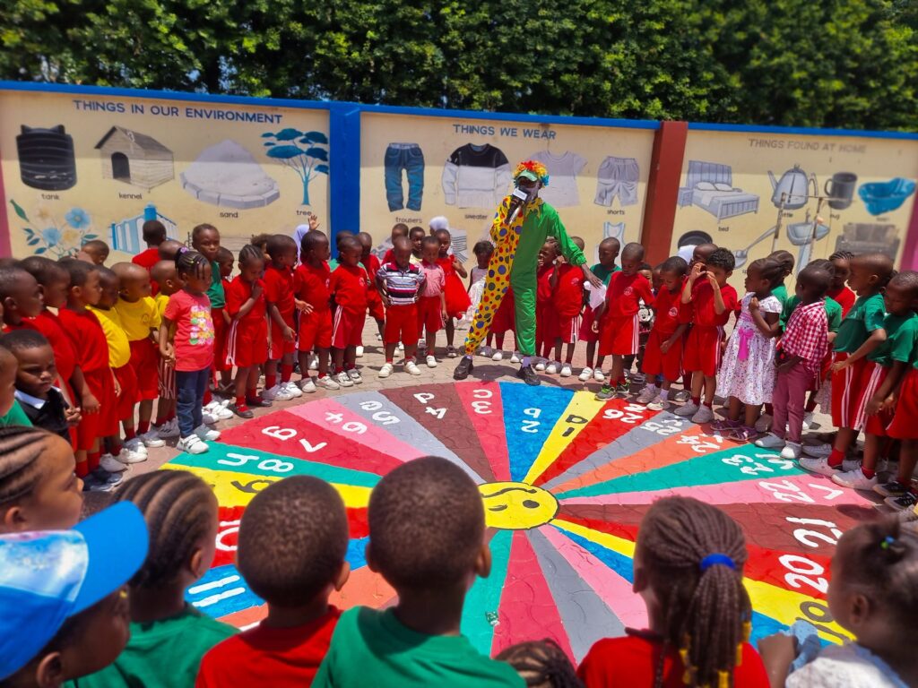 Gathered around the giant colour wheel