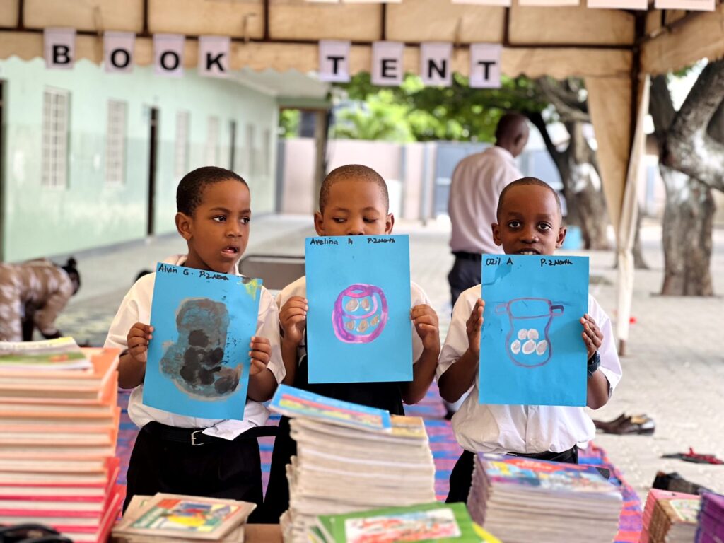 Young artists show their Book Week paintings.