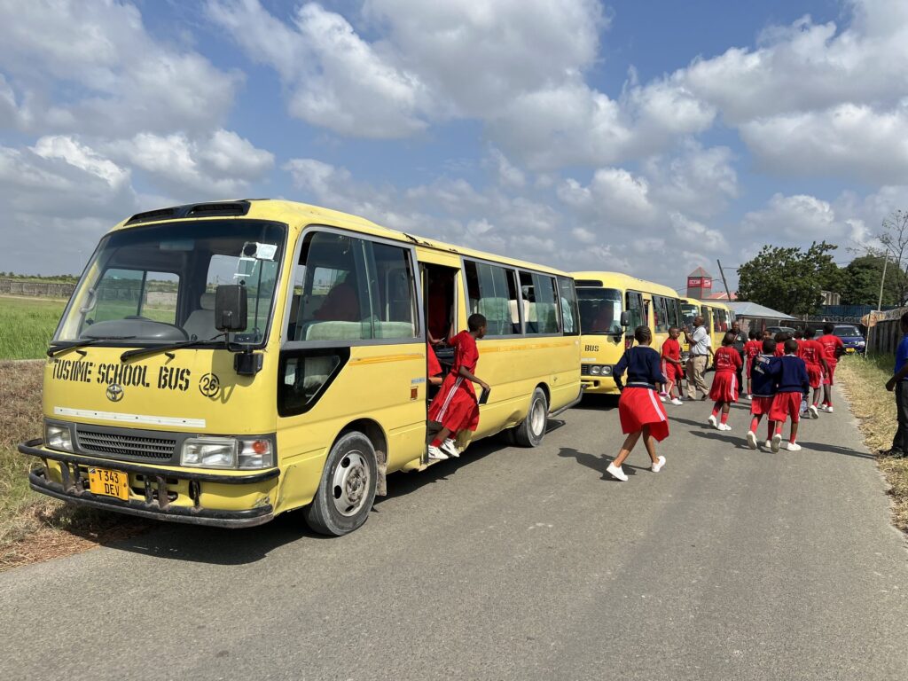 Boarding the school buses for the trip