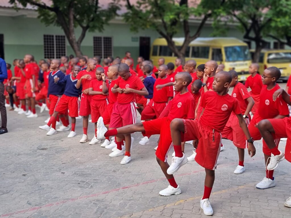Morning exercise drills on the playground.