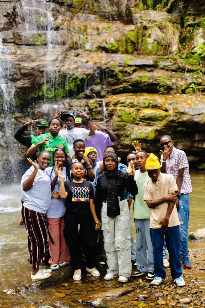 Made it - group photo at the waterfall.