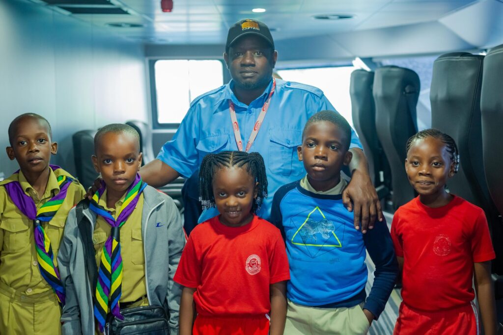 Meeting the crew on the ferry bridge.